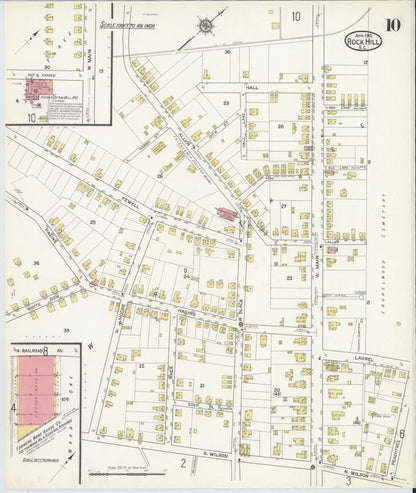 Sanborn Fire Insurance Map from Rock Hill, York County, South Carolina (1916), Sheet #0010 - Complete Map Set gallery image, historic Sanborn map, vintage wall art, South Carolina South Carolina