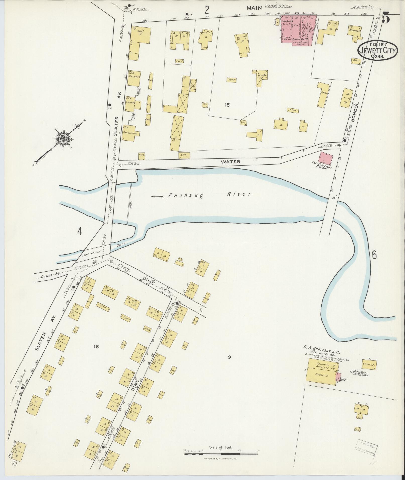 Sanborn Fire Insurance Map from Jewett City, New London County, Connecticut (1917), Sheet #0005 - Complete Map Set gallery image, historic Sanborn map, vintage wall art, Connecticut Connecticut