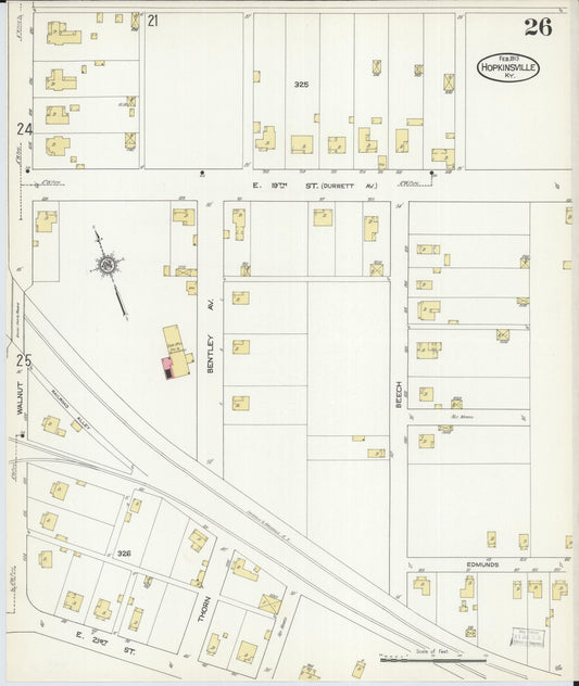 Sanborn Fire Insurance Map from Hopkinsville, Christian County, Kentucky (1913), Sheet #0026 - Historic Sanborn Fire Insurance Map Print, vintage old map wall art, antique decor, genealogy gift, Kentucky Kentucky map