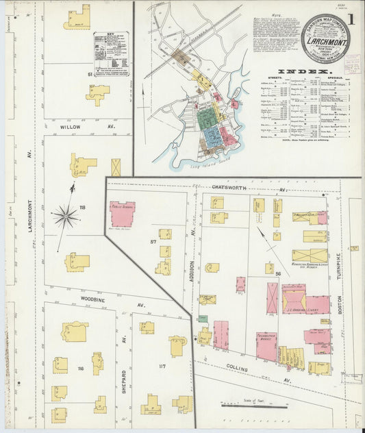 Sanborn Fire Insurance Map from Larchmont, Westchester County, New York (1904), Sheet #0001 - Historic Sanborn Fire Insurance Map Print, vintage old map wall art, antique decor, genealogy gift, New York New York map