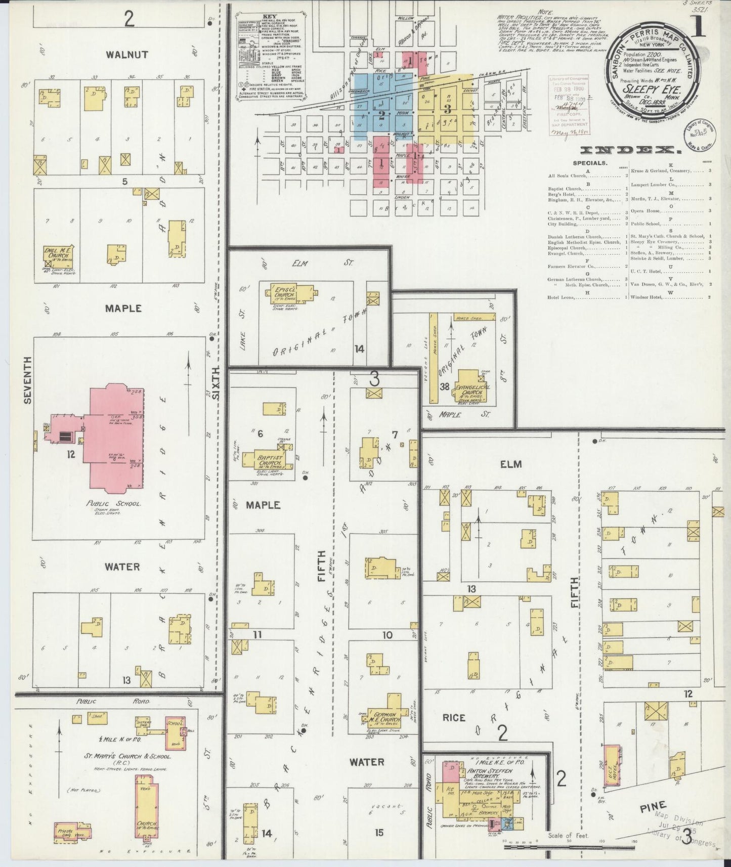 Sanborn Fire Insurance Map from Sleepy Eye, Brown County, Minnesota (1899), Sheet #0001 - Complete Map Set gallery image, historic Sanborn map, vintage wall art, Minnesota Minnesota