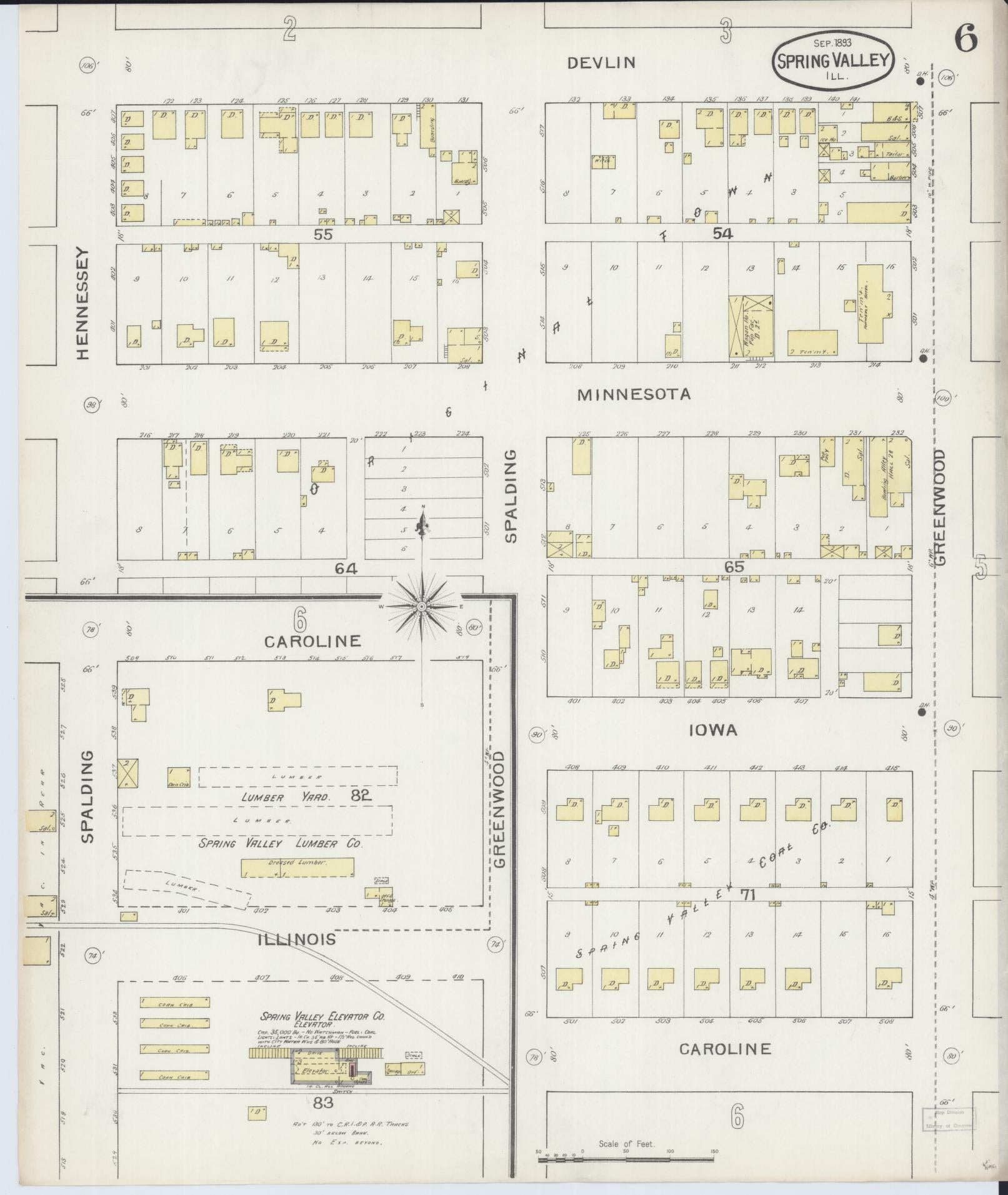 Sanborn Fire Insurance Map from Spring Valley, Bureau County, Illinois (1893), Sheet #0006 - Complete Map Set gallery image, historic Sanborn map, vintage wall art, Illinois Illinois