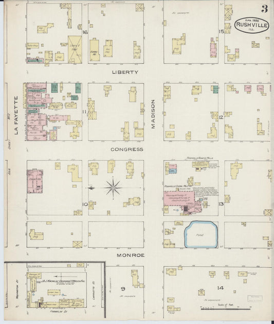 Sanborn Fire Insurance Map from Rushville, Schuyler County, Illinois (1886), Sheet #0003 - Historic Sanborn Fire Insurance Map Print, vintage old map wall art, antique decor, genealogy gift, Illinois Illinois map