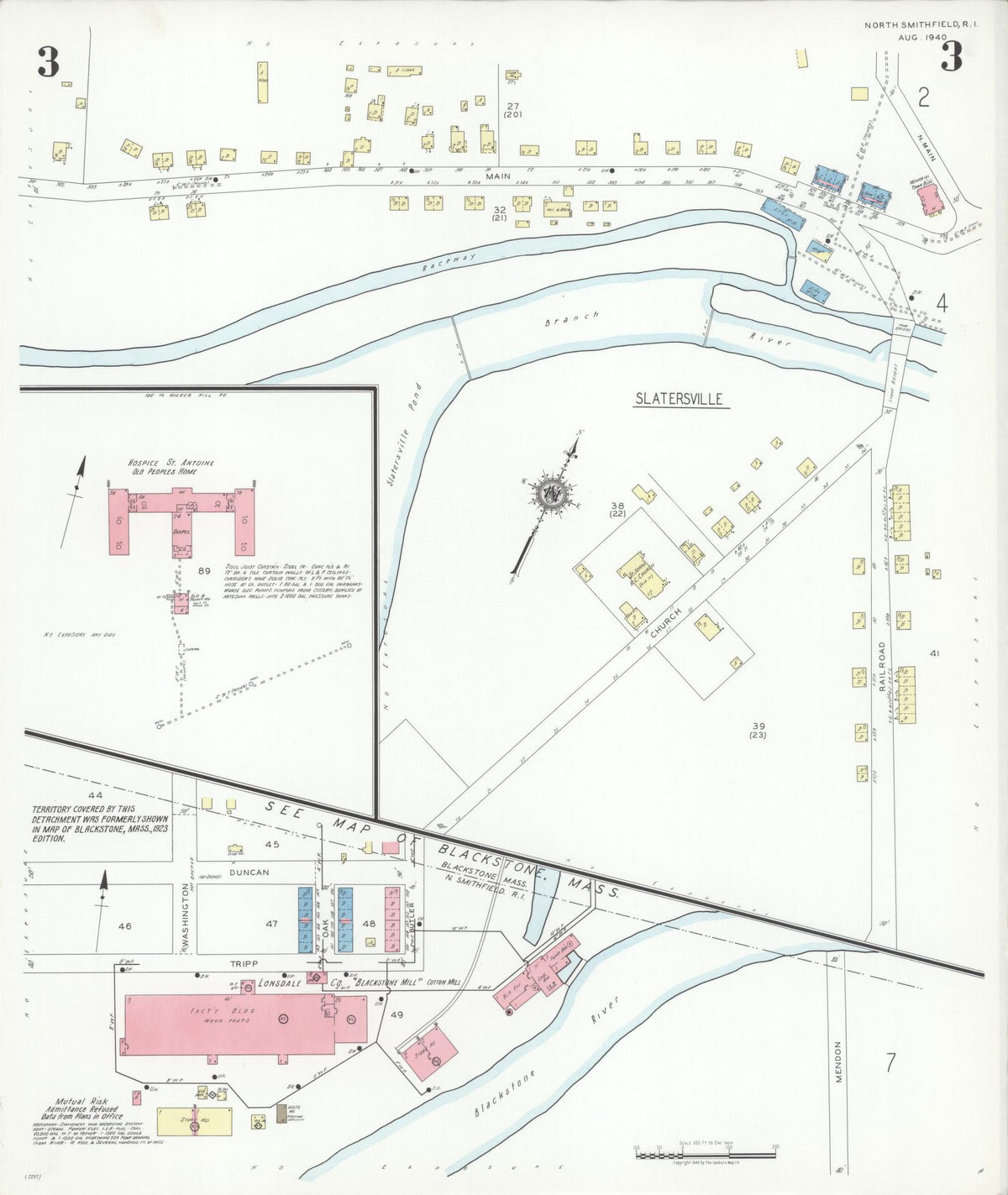 Sanborn Fire Insurance Map from North Smithfield, Providence County, Rhode Island (1940), Sheet #0003 - Historic Sanborn Fire Insurance Map Print, vintage old map wall art, antique decor, genealogy gift, Rhode Island Rhode Island map