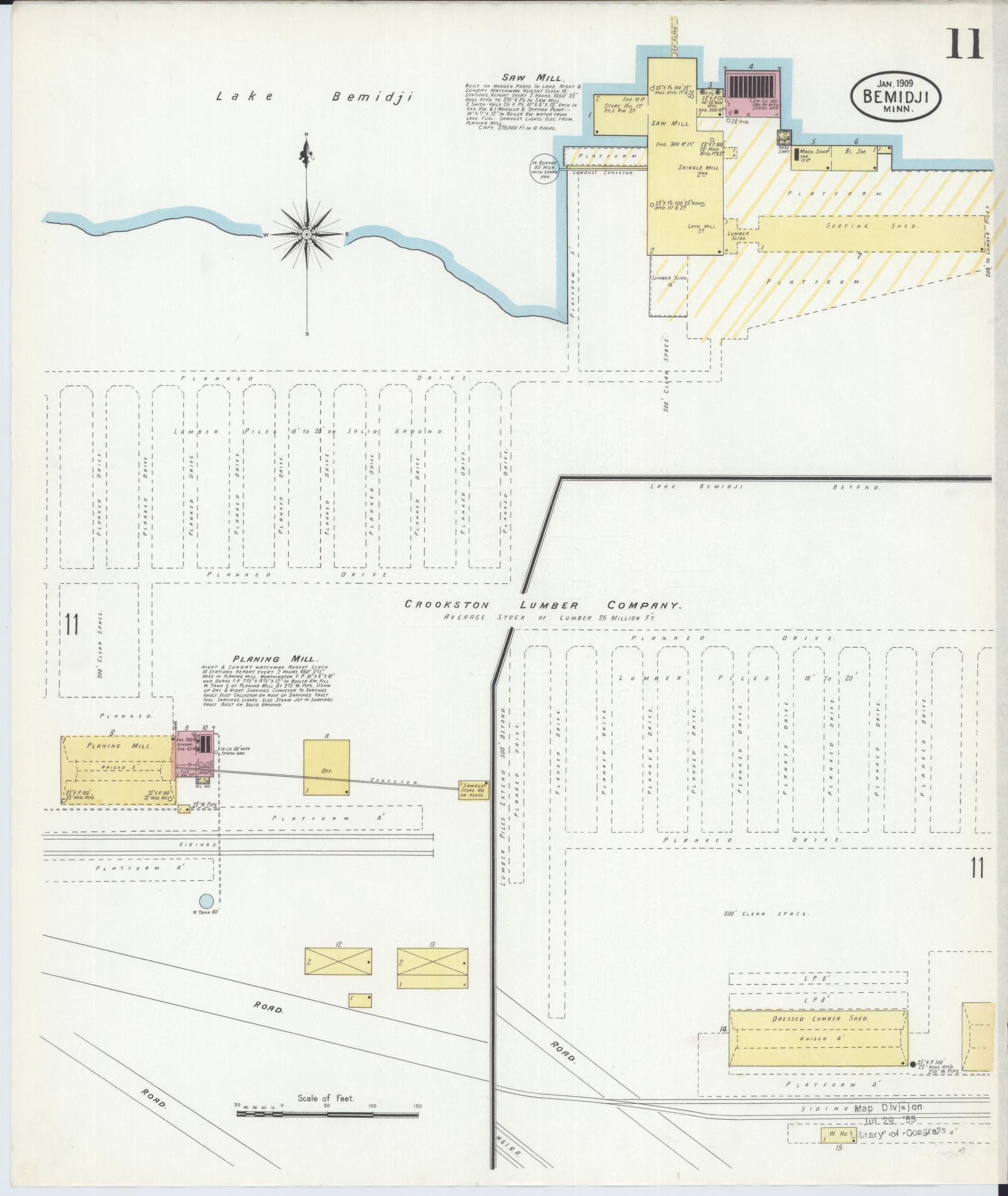 Sanborn Fire Insurance Map from Bemidji, Beltrami County, Minnesota (1909), Sheet #0011 - Historic Sanborn Fire Insurance Map Print, vintage old map wall art, antique decor, genealogy gift, Minnesota Minnesota map