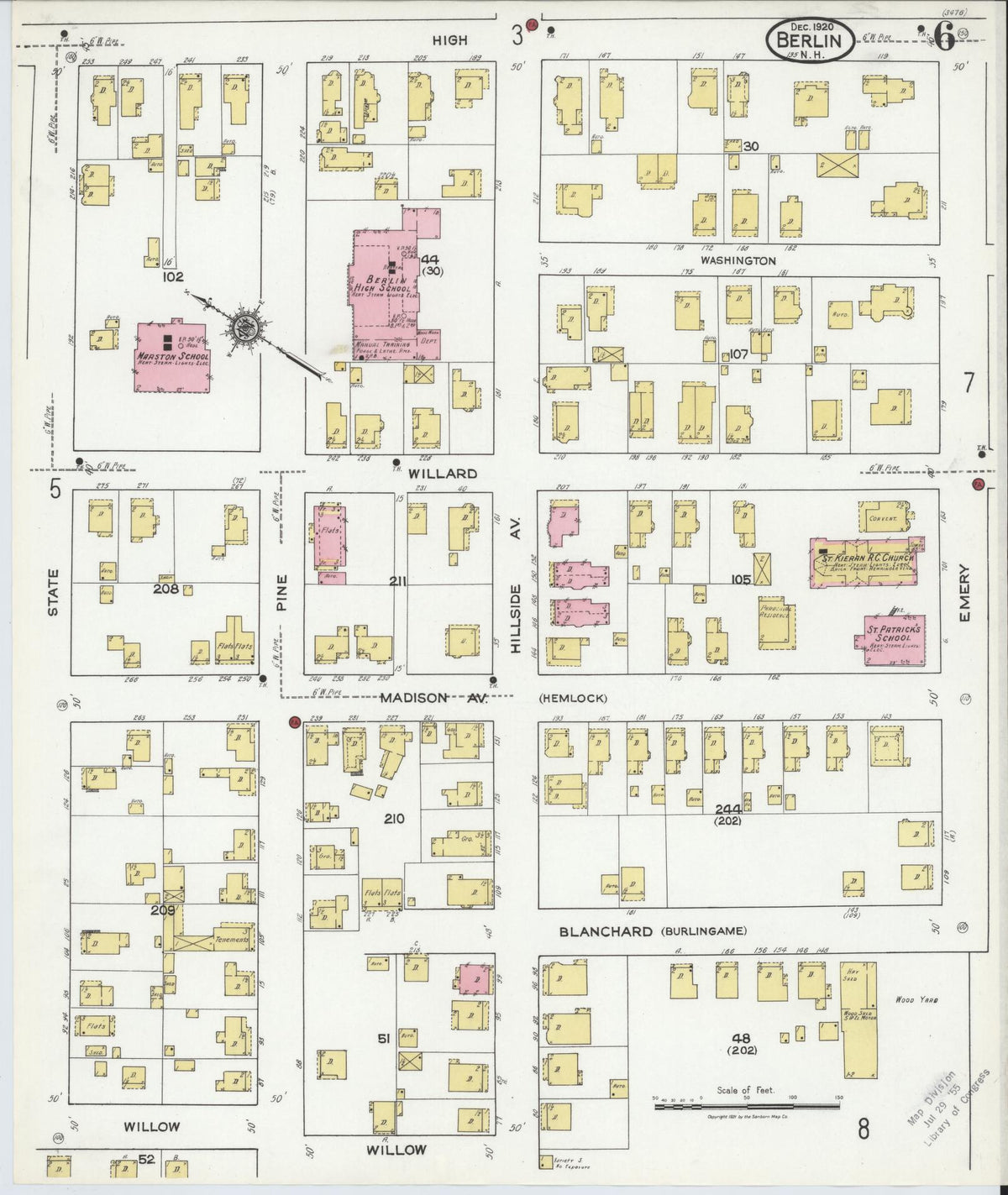Sanborn Fire Insurance Map from Berlin, Coos County, New Hampshire (1920), Sheet #0006 - Complete Map Set gallery image, historic Sanborn map, vintage wall art, New Hampshire New Hampshire