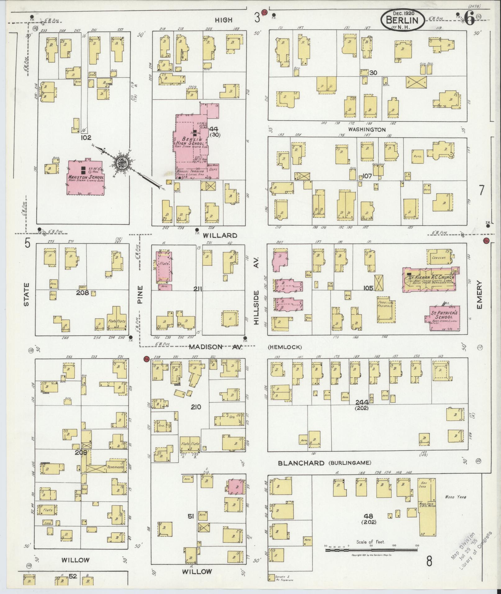 Sanborn Fire Insurance Map from Berlin, Coos County, New Hampshire (1920), Sheet #0006 - Complete Map Set gallery image, historic Sanborn map, vintage wall art, New Hampshire New Hampshire