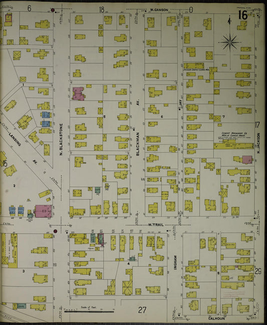 Sanborn Fire Insurance Map from Jackson, Jackson County, Michigan (1907), Sheet #0016 - Historic Sanborn Fire Insurance Map Print, vintage old map wall art, antique decor, genealogy gift, Michigan Michigan map