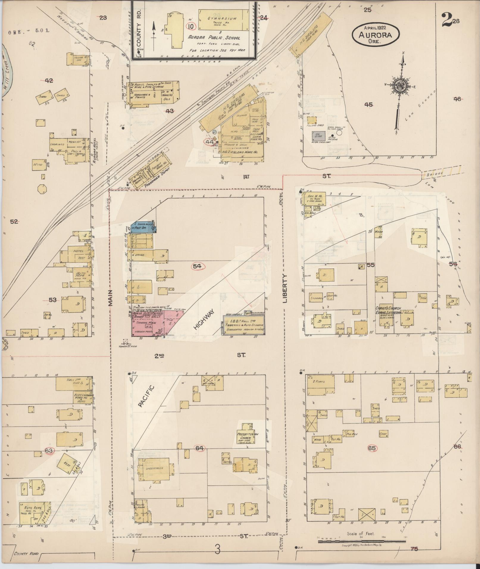 Sanborn Fire Insurance Map from Aurora, Marion County, Oregon (1933), Sheet #0002 - Historic Sanborn Fire Insurance Map Print, vintage old map wall art, antique decor, genealogy gift, Oregon Oregon map