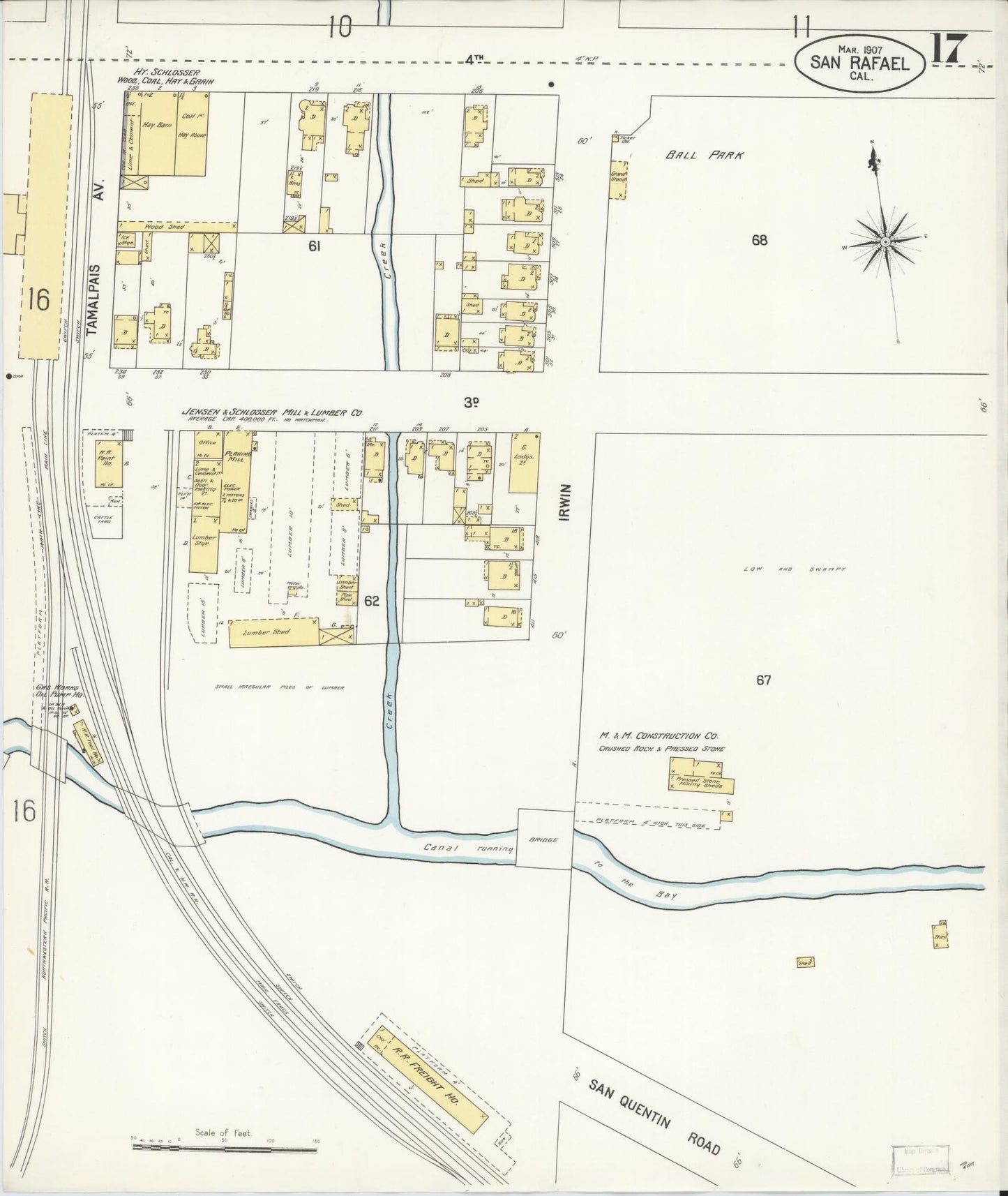 Sanborn Fire Insurance Map from San Rafael, Marin County, California (1907), Sheet #0017 - Complete Map Set gallery image, historic Sanborn map, vintage wall art, California California