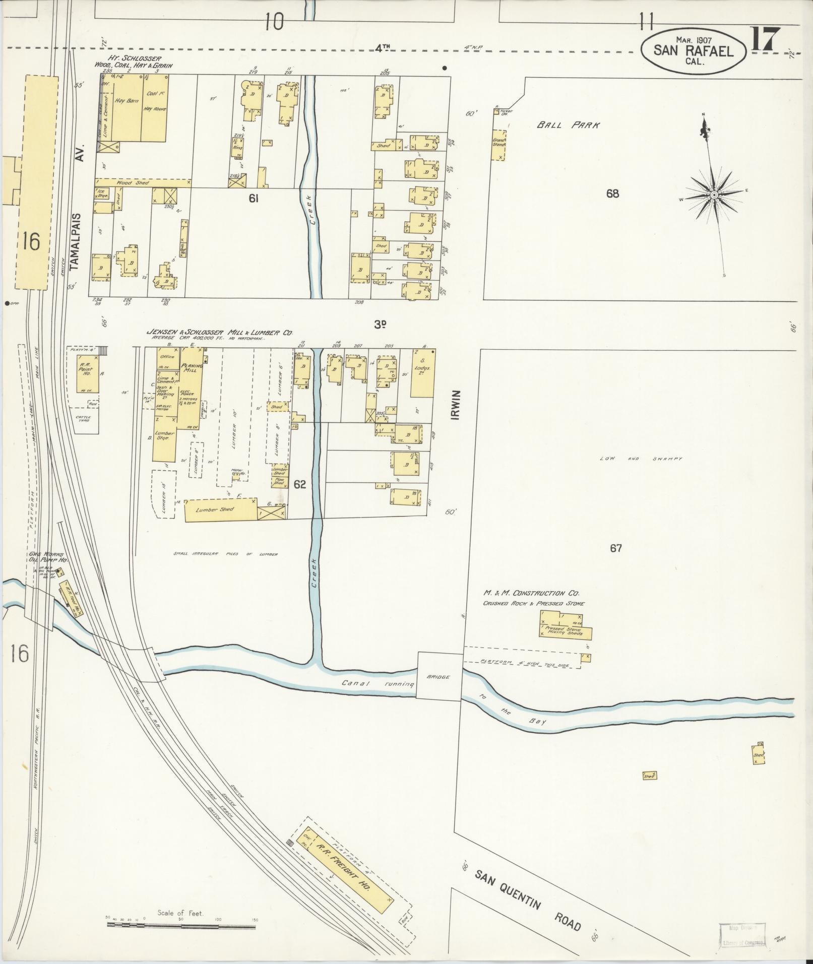 Sanborn Fire Insurance Map from San Rafael, Marin County, California (1907), Sheet #0017 - Complete Map Set gallery image, historic Sanborn map, vintage wall art, California California