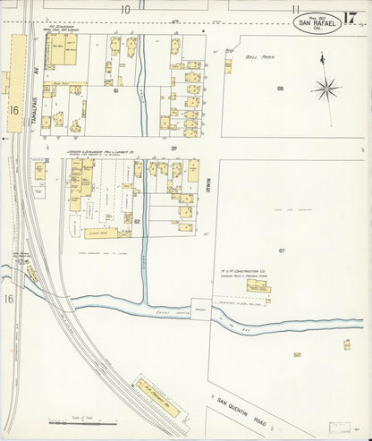Sanborn Fire Insurance Map from San Rafael, Marin County, California (1907), Sheet #0017 - Complete Map Set gallery image, historic Sanborn map, vintage wall art, California California