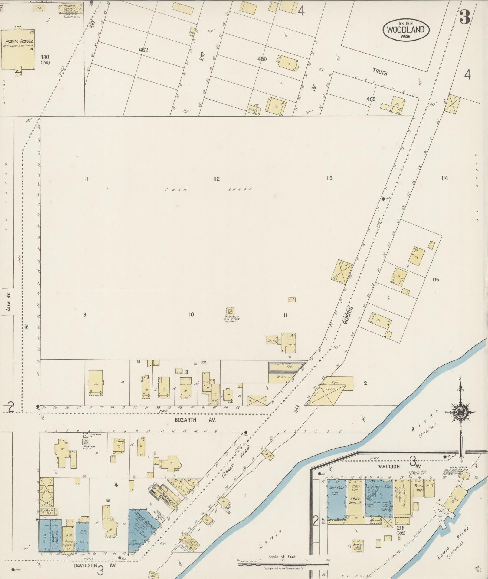 Sanborn Fire Insurance Map from Woodland, Cowlitz County, Washington (1919), Sheet #0003 - Complete Map Set gallery image, historic Sanborn map, vintage wall art, Washington Washington