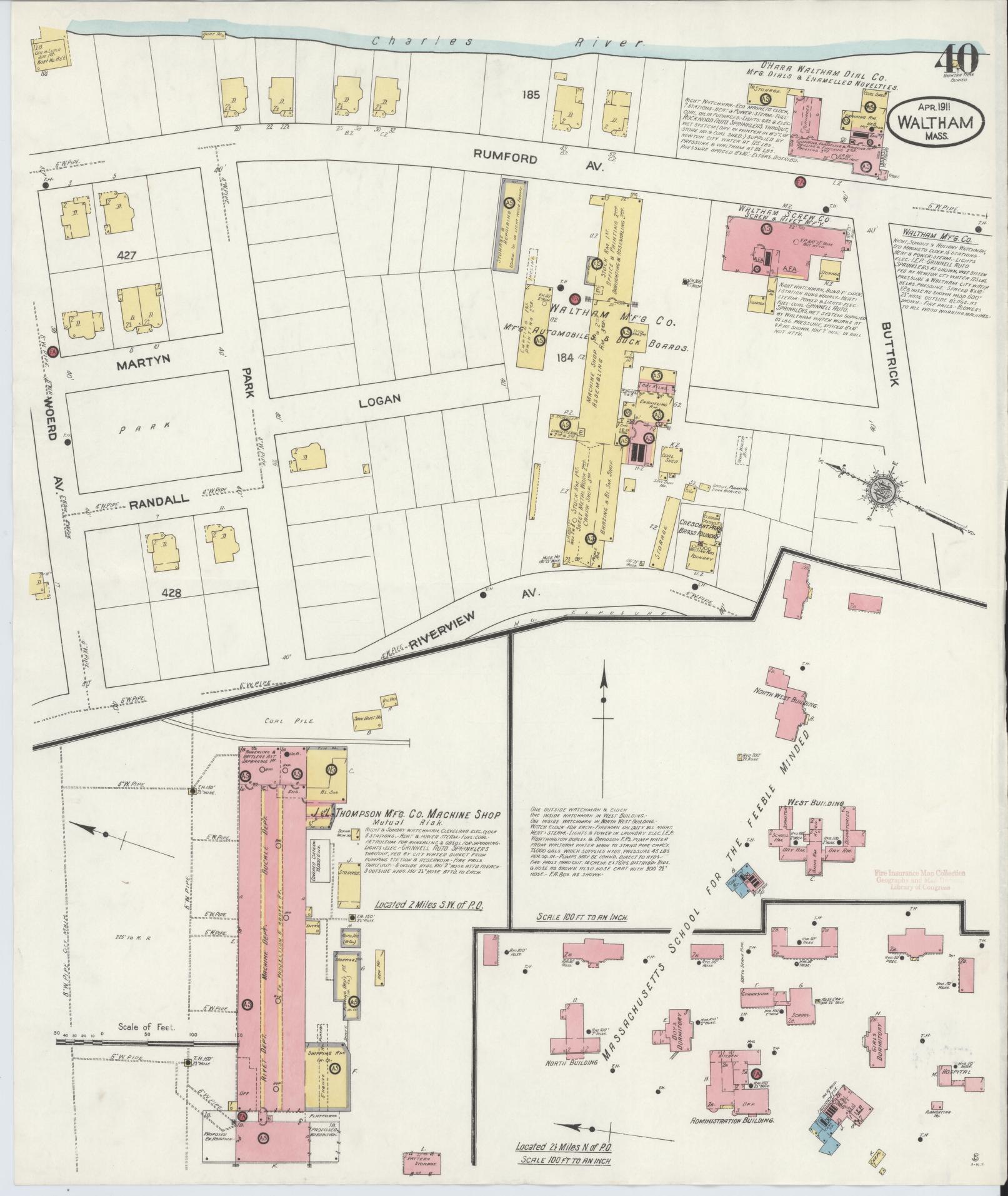 Sanborn Fire Insurance Map from Waltham, Middlesex County, Massachusetts (1911), Sheet #0040 - Complete Map Set gallery image, historic Sanborn map, vintage wall art, Massachusetts Massachusetts