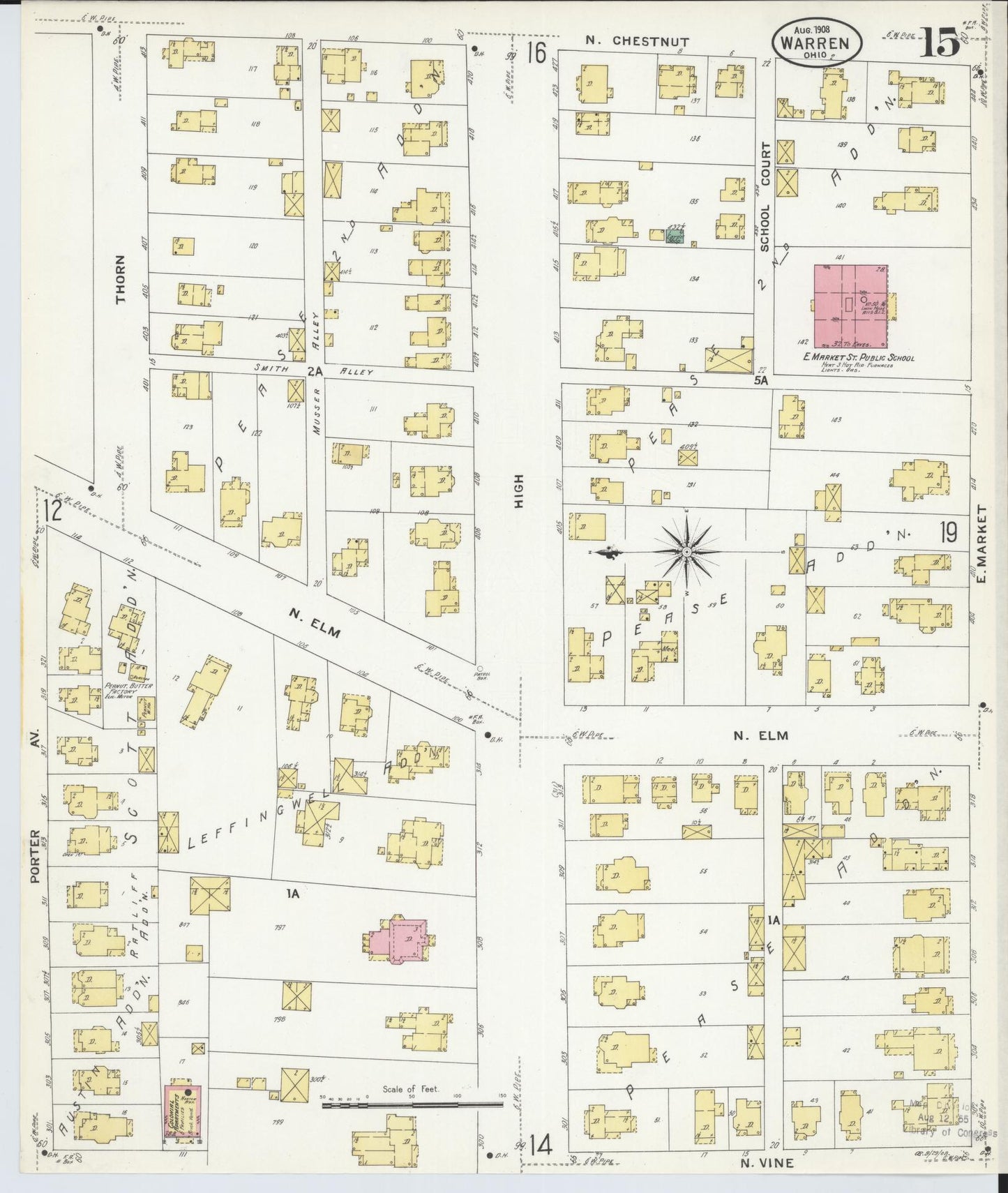 Sanborn Fire Insurance Map from Warren, Trumbull County, Ohio (1908), Sheet #0015 - Complete Map Set gallery image, historic Sanborn map, vintage wall art, Ohio Ohio