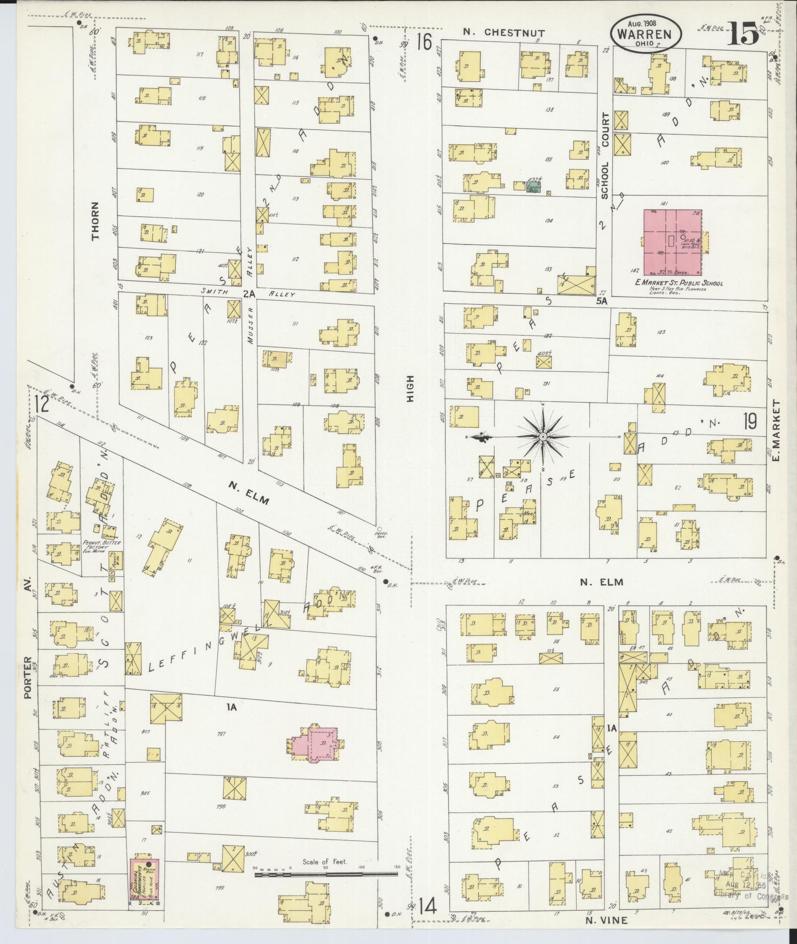 Sanborn Fire Insurance Map from Warren, Trumbull County, Ohio (1908), Sheet #0015 - Complete Map Set gallery image, historic Sanborn map, vintage wall art, Ohio Ohio