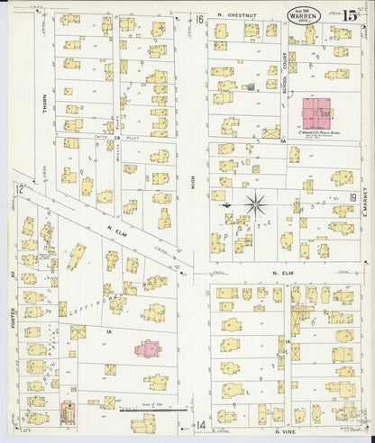 Sanborn Fire Insurance Map from Warren, Trumbull County, Ohio (1908), Sheet #0015 - Complete Map Set gallery image, historic Sanborn map, vintage wall art, Ohio Ohio