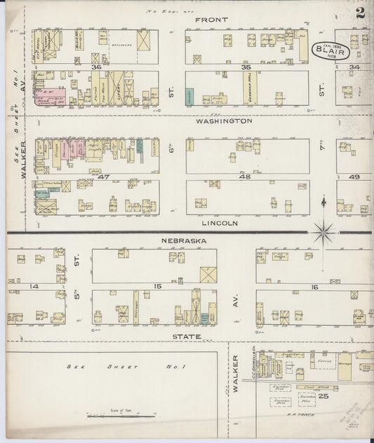 Sanborn Fire Insurance Map from Blair, Washington County, Nebraska (1886), Sheet #0002 - Historic Sanborn Fire Insurance Map Print, vintage old map wall art, antique decor, genealogy gift, Nebraska Nebraska map