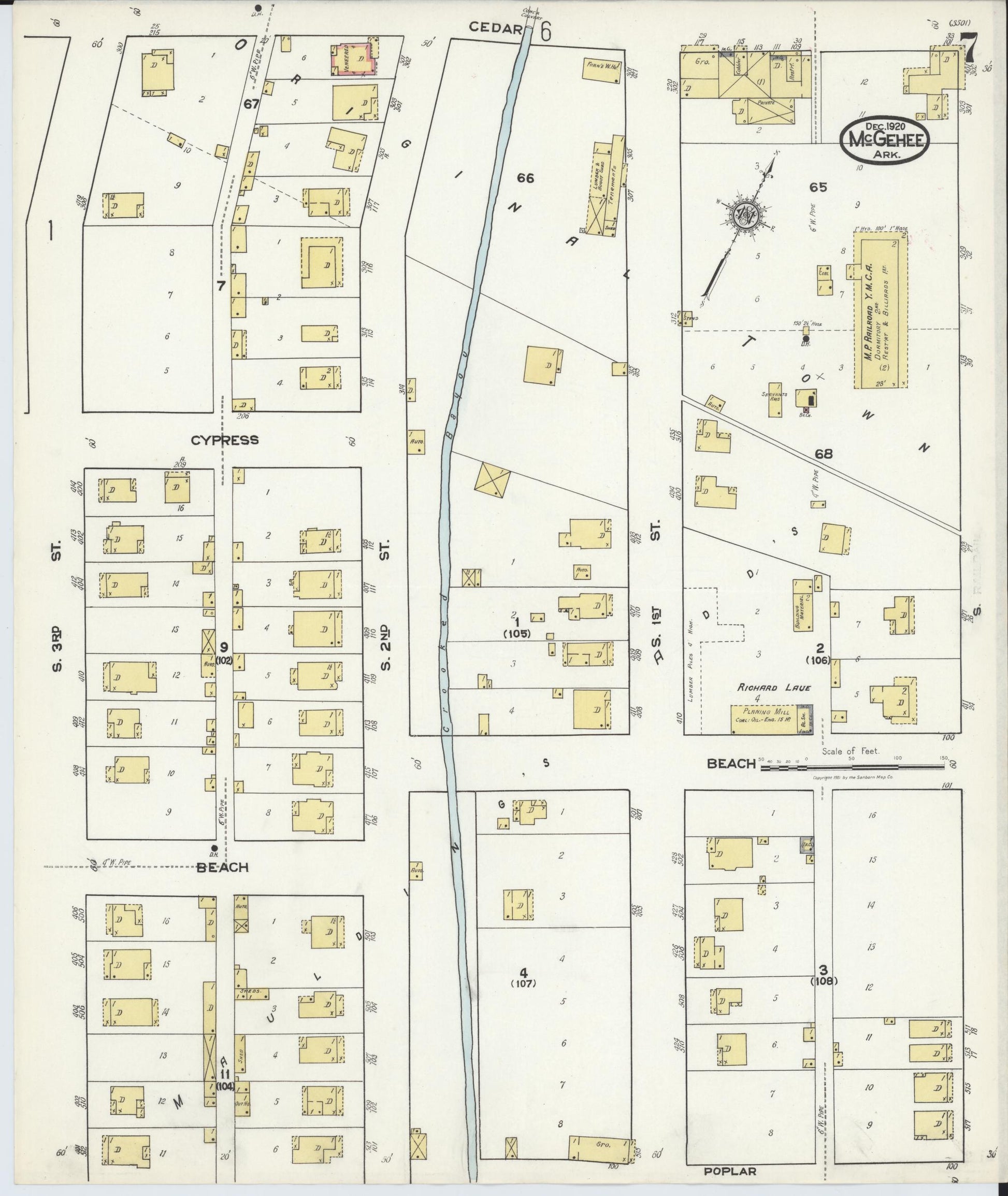 Sanborn Fire Insurance Map from McGehee, Desha County, Arkansas (1920), Sheet #0007 - Complete Map Set gallery image, historic Sanborn map, vintage wall art, Arkansas Arkansas
