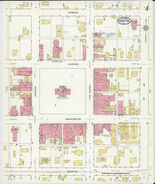 Sanborn Fire Insurance Map from Newton, Jasper County, Illinois (1916), Sheet #0004 - Historic Sanborn Fire Insurance Map Print, vintage old map wall art, antique decor, genealogy gift, Illinois Illinois map