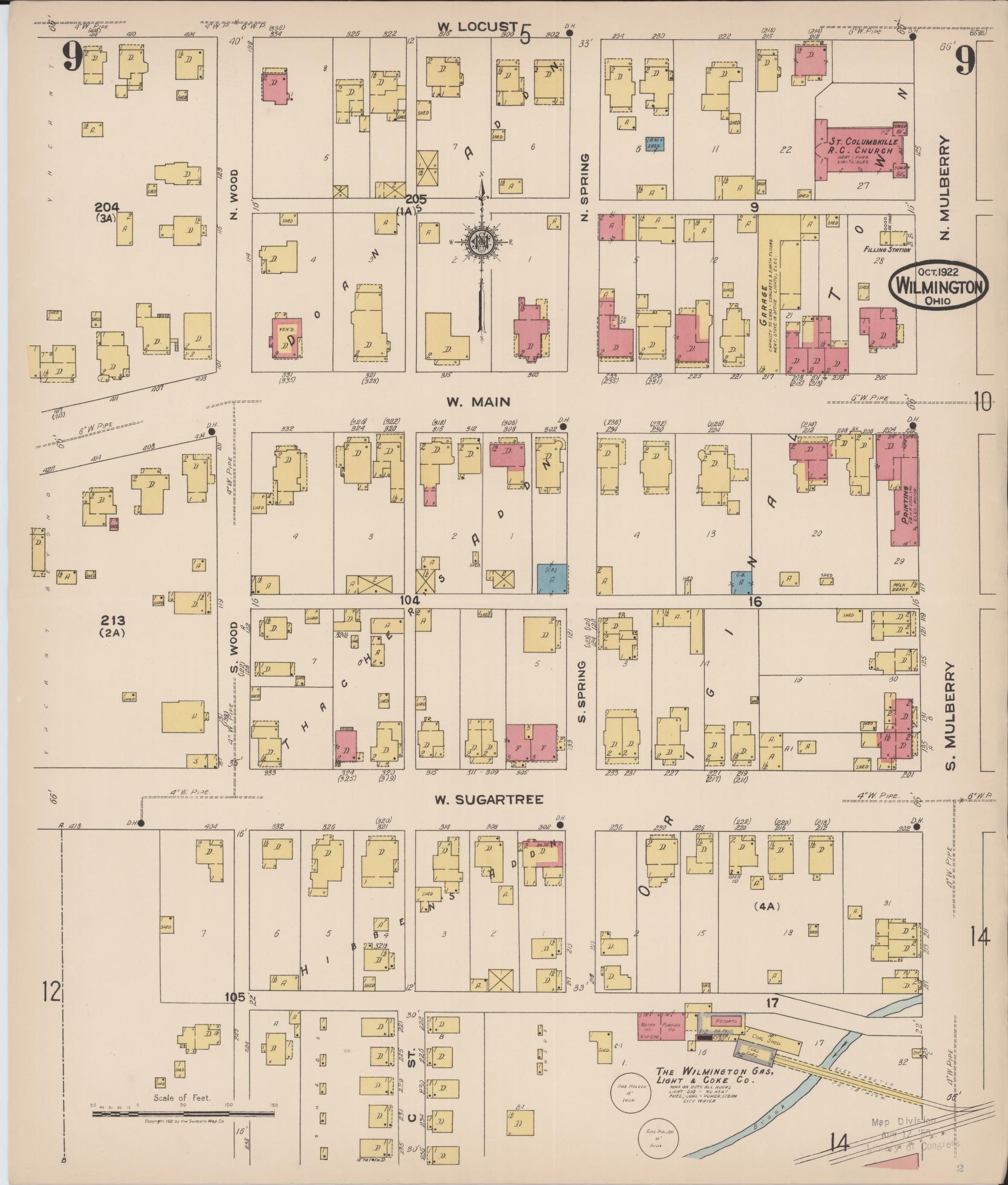 Sanborn Fire Insurance Map from Wilmington, Clinton County, Ohio (1922), Sheet #0009 - Historic Sanborn Fire Insurance Map Print, vintage old map wall art, antique decor, genealogy gift, Ohio Ohio map