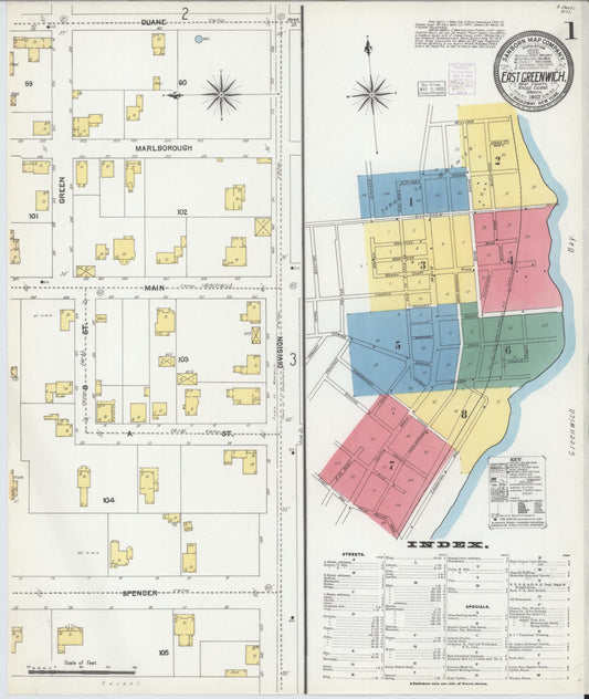 Sanborn Fire Insurance Map from East Greenwich, Kent County, Rhode Island (1903), Sheet #0001 - Historic Sanborn Fire Insurance Map Print, vintage old map wall art, antique decor, genealogy gift, Rhode Island Rhode Island map