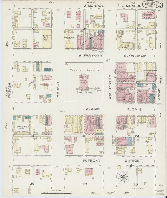 Sanborn Fire Insurance Map from Delphi, Carroll County, Indiana (1886), Sheet #0003 - Historic Sanborn Fire Insurance Map Print, vintage old map wall art, antique decor, genealogy gift, Indiana Indiana map