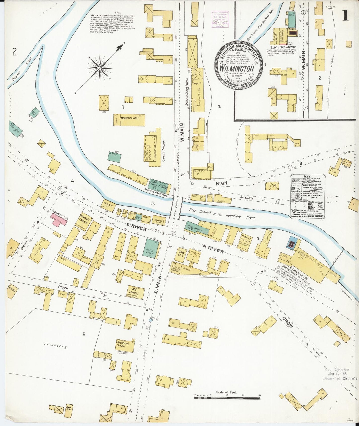 Sanborn Fire Insurance Map from Wilmington, Windham County, Vermont (1906), Sheet #0001 - Complete Map Set gallery image, historic Sanborn map, vintage wall art, Vermont Vermont