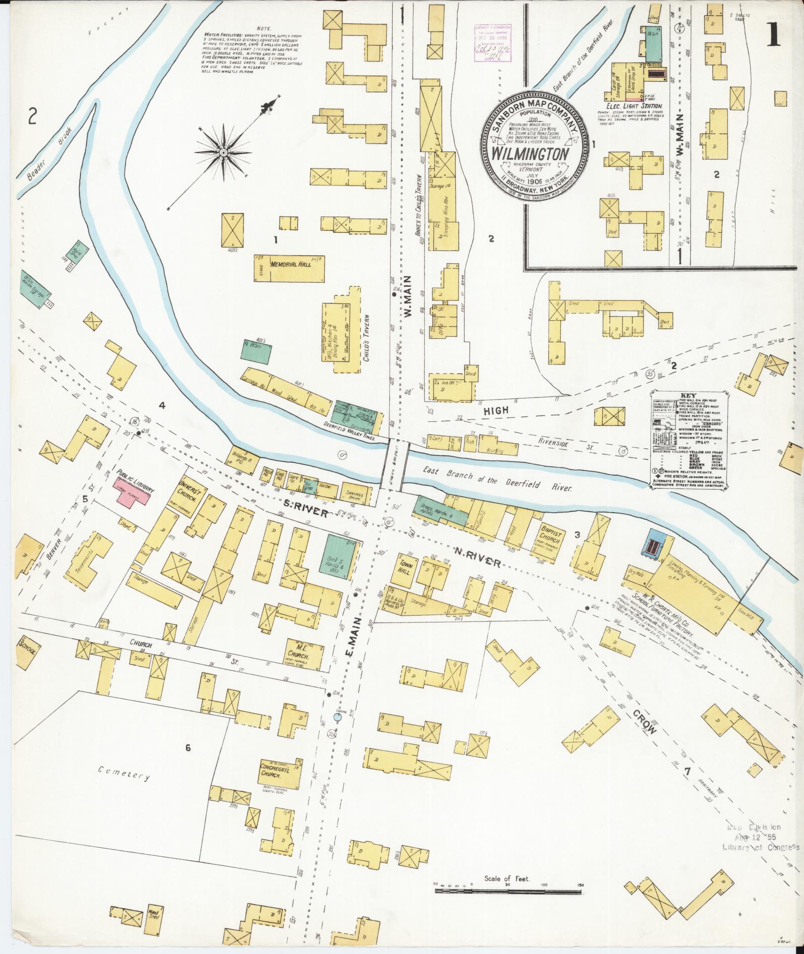 Sanborn Fire Insurance Map from Wilmington, Windham County, Vermont (1906), Sheet #0001 - Complete Map Set gallery image, historic Sanborn map, vintage wall art, Vermont Vermont