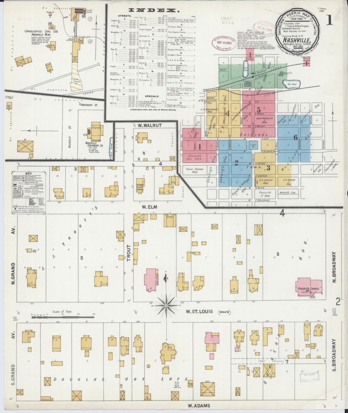 Sanborn Fire Insurance Map from Nashville, Washington County, Illinois (1899), Sheet #0001 - Complete Map Set gallery image, historic Sanborn map, vintage wall art, Illinois Illinois