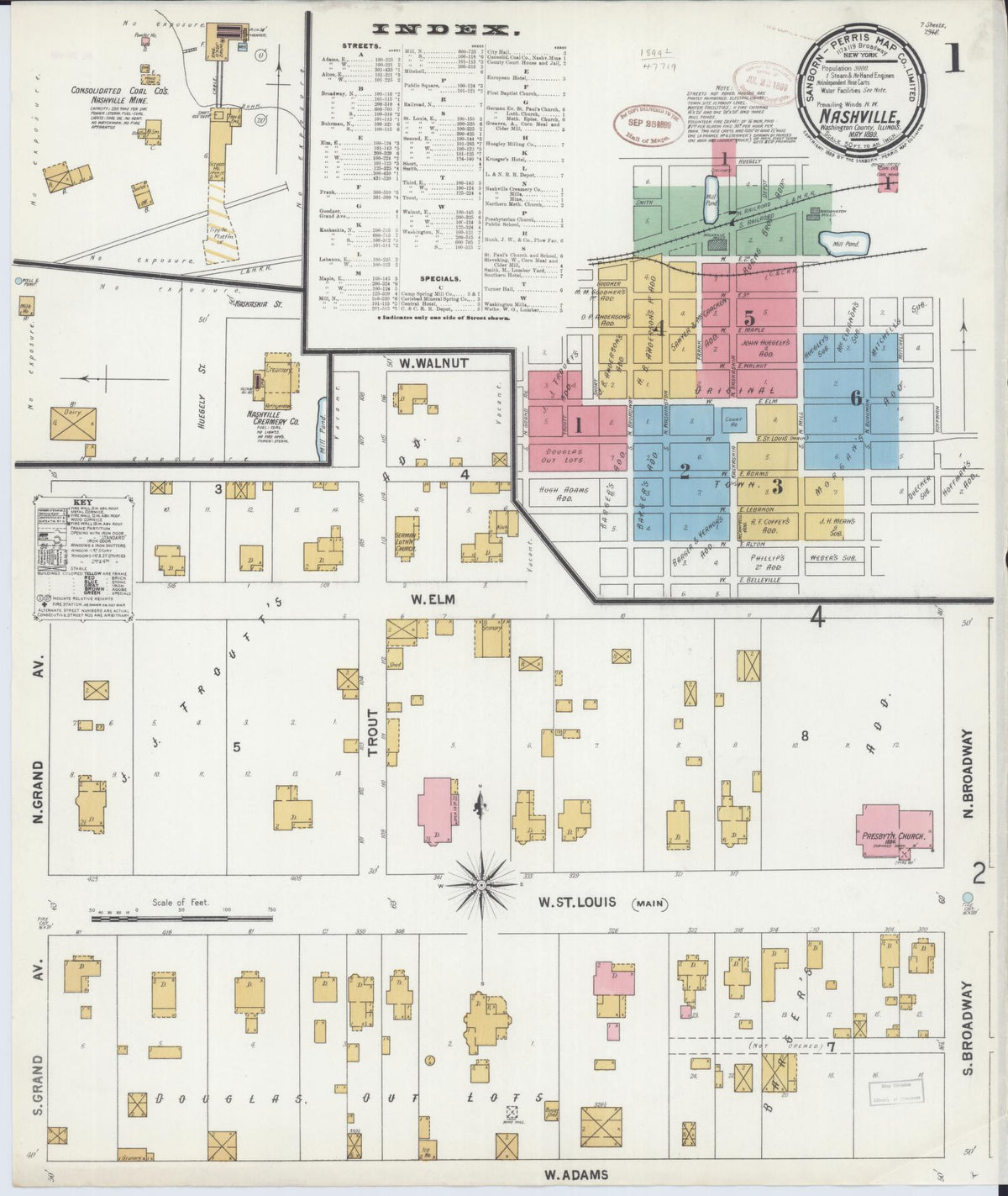Sanborn Fire Insurance Map from Nashville, Washington County, Illinois (1899), Sheet #0001 - Complete Map Set gallery image, historic Sanborn map, vintage wall art, Illinois Illinois