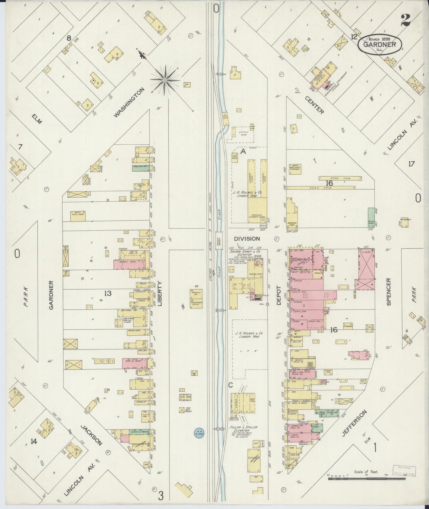 Sanborn Fire Insurance Map from Gardner, Grundy County, Illinois (1898), Sheet #0002 - Complete Map Set gallery image, historic Sanborn map, vintage wall art, Illinois Illinois