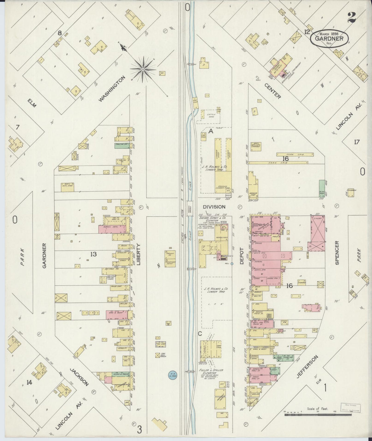 Sanborn Fire Insurance Map from Gardner, Grundy County, Illinois (1898), Sheet #0002 - Complete Map Set gallery image, historic Sanborn map, vintage wall art, Illinois Illinois