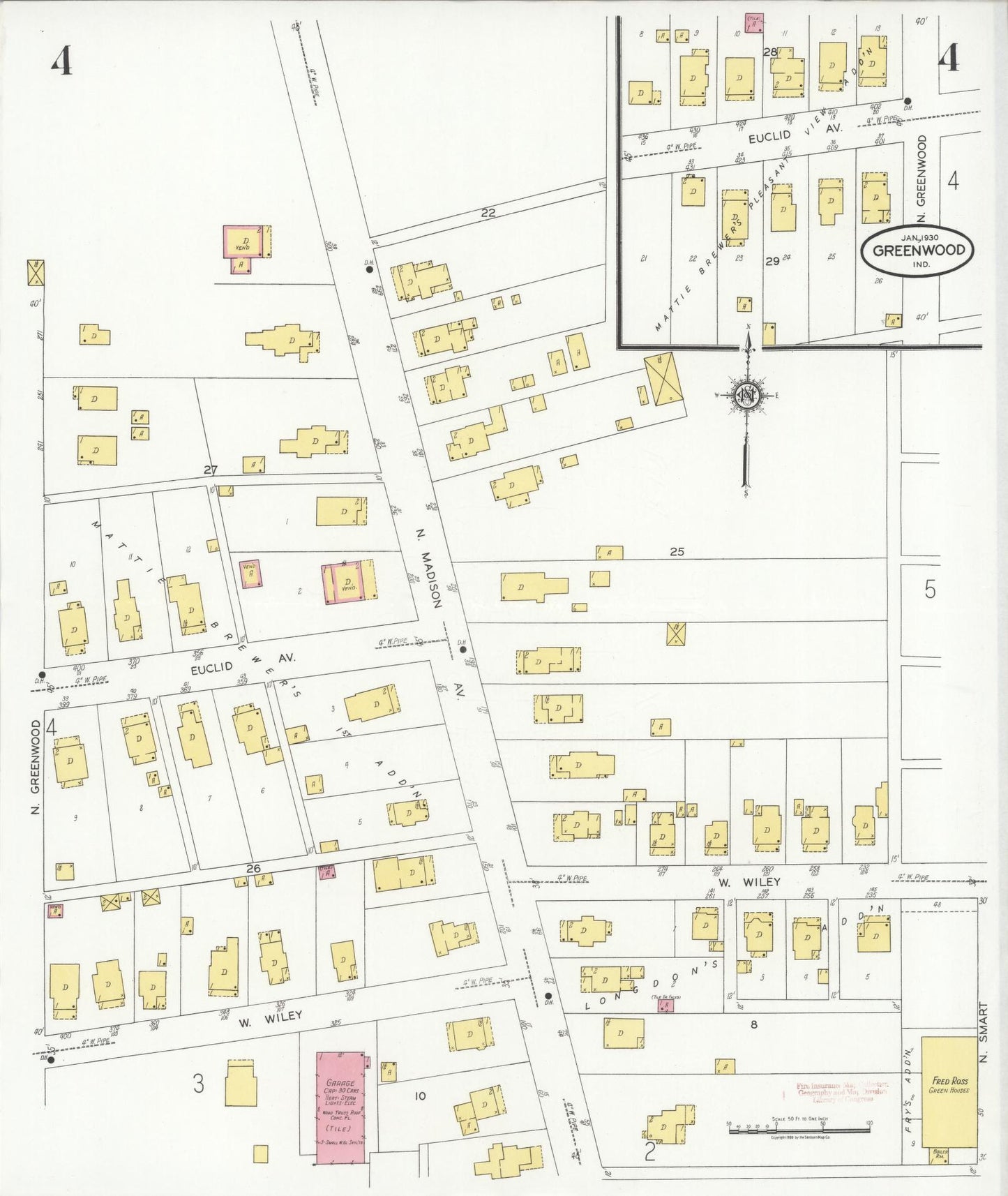 Sanborn Fire Insurance Map from Greenwood, Johnson County, Indiana (1930), Sheet #0004 - Complete Map Set gallery image, historic Sanborn map, vintage wall art, Indiana Indiana