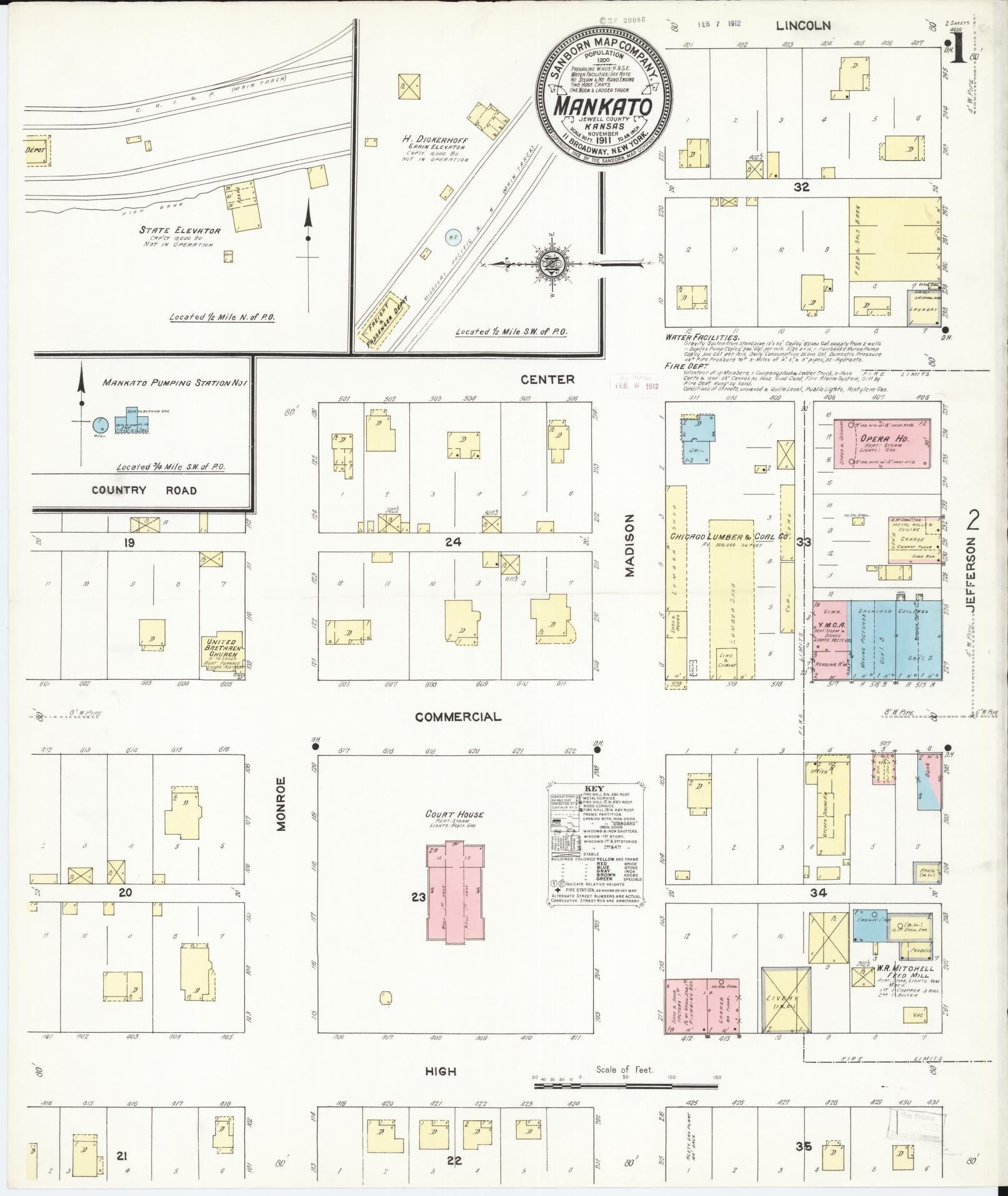 Sanborn Fire Insurance Map from Mankato, Jewell County, Kansas (1911), Sheet #0001 - Complete Map Set gallery image, historic Sanborn map, vintage wall art, Kansas Kansas