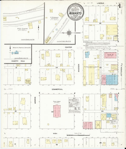 Sanborn Fire Insurance Map from Mankato, Jewell County, Kansas (1911), Sheet #0001 - Complete Map Set gallery image, historic Sanborn map, vintage wall art, Kansas Kansas