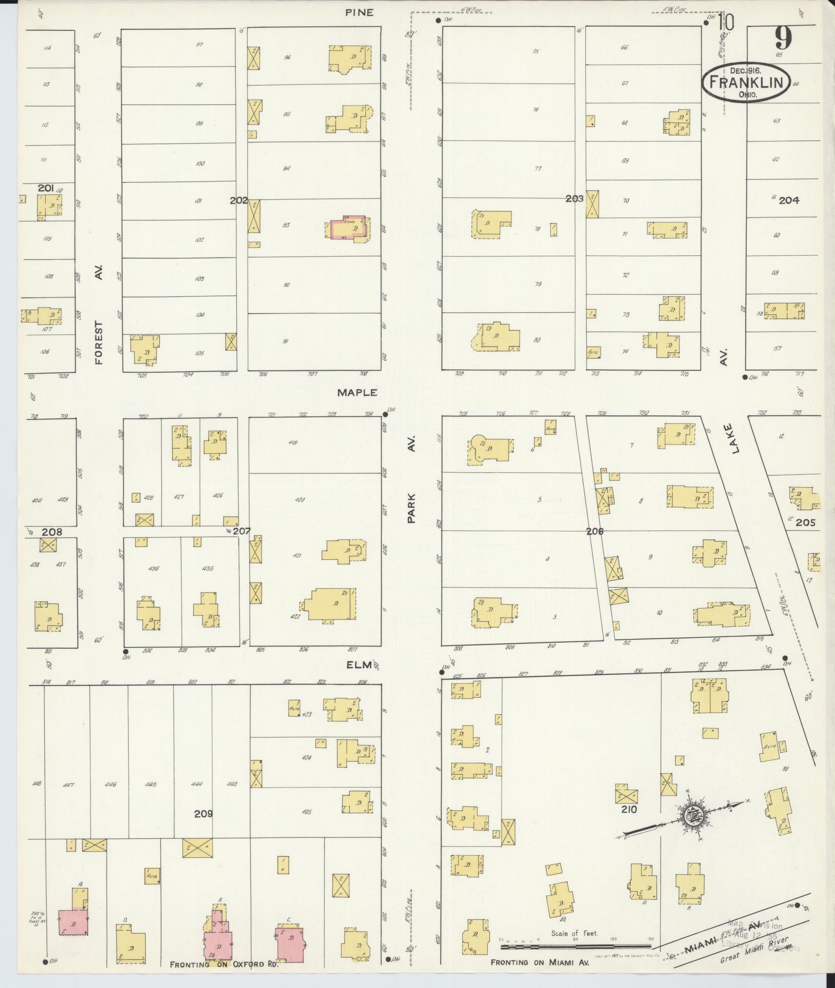 Sanborn Fire Insurance Map from Franklin, Warren County, Ohio (1916), Sheet #0009 - Historic Sanborn Fire Insurance Map Print, vintage old map wall art, antique decor, genealogy gift, Ohio Ohio map