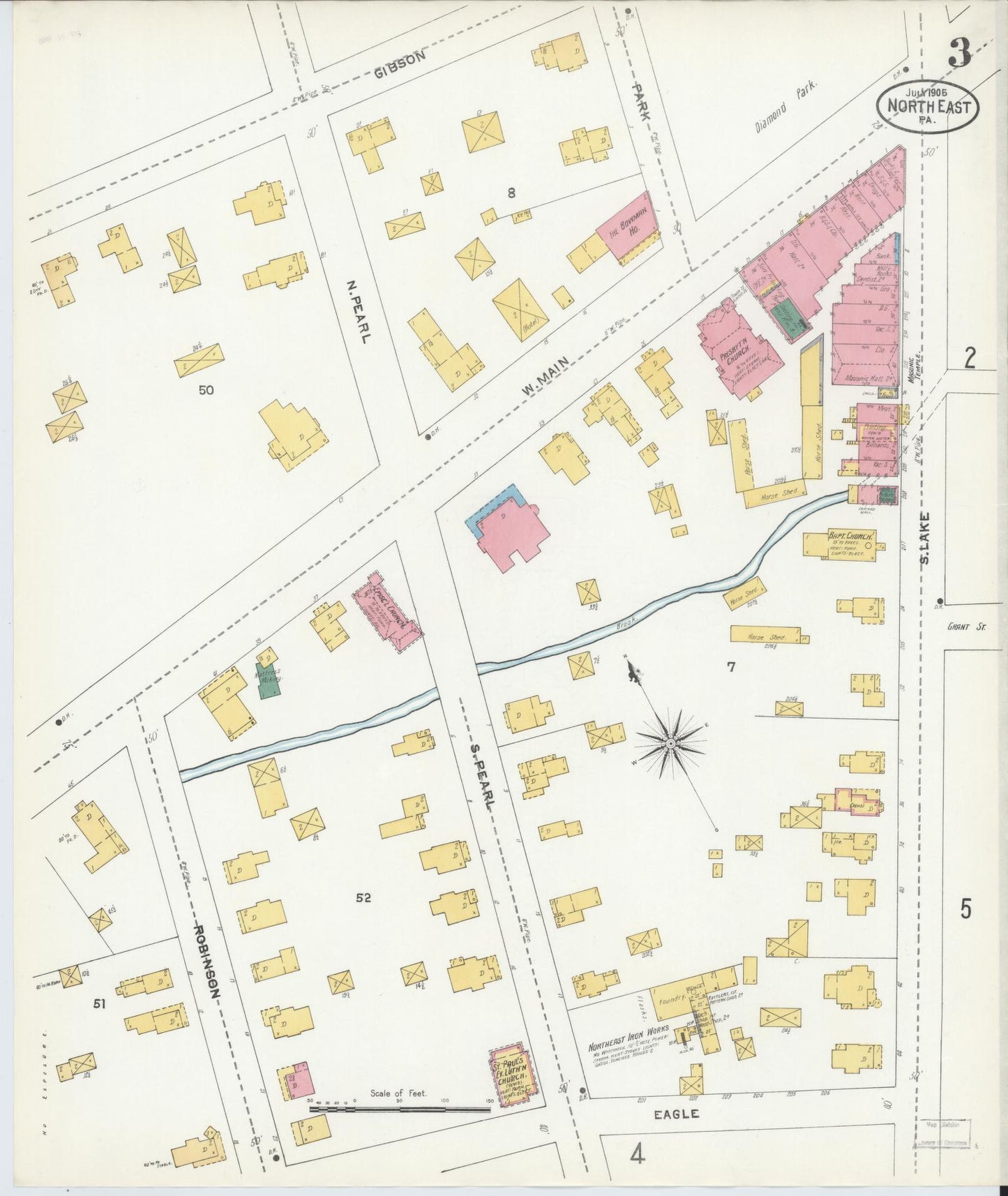 Sanborn Fire Insurance Map from North East, Erie County, Pennsylvania (1905), Sheet #0003 - Complete Map Set gallery image, historic Sanborn map, vintage wall art, Pennsylvania Pennsylvania