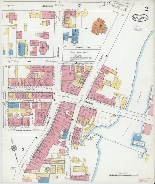 Sanborn Fire Insurance Map from Plattsburg, Clinton County, New York (1918), Sheet #0002 - Historic Sanborn Fire Insurance Map Print, vintage old map wall art, antique decor, genealogy gift, New York New York map