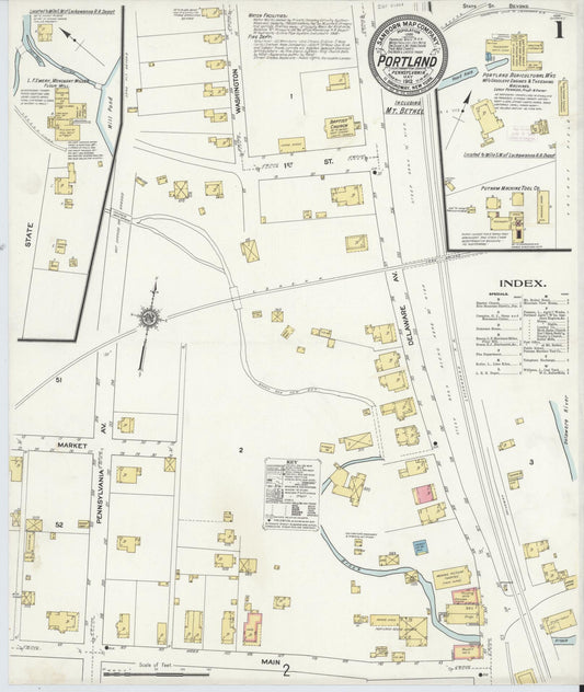 Sanborn Fire Insurance Map from Portland, Northampton County, Pennsylvania (1912), Sheet #0001 - Historic Sanborn Fire Insurance Map Print, vintage old map wall art, antique decor, genealogy gift, Pennsylvania Pennsylvania map