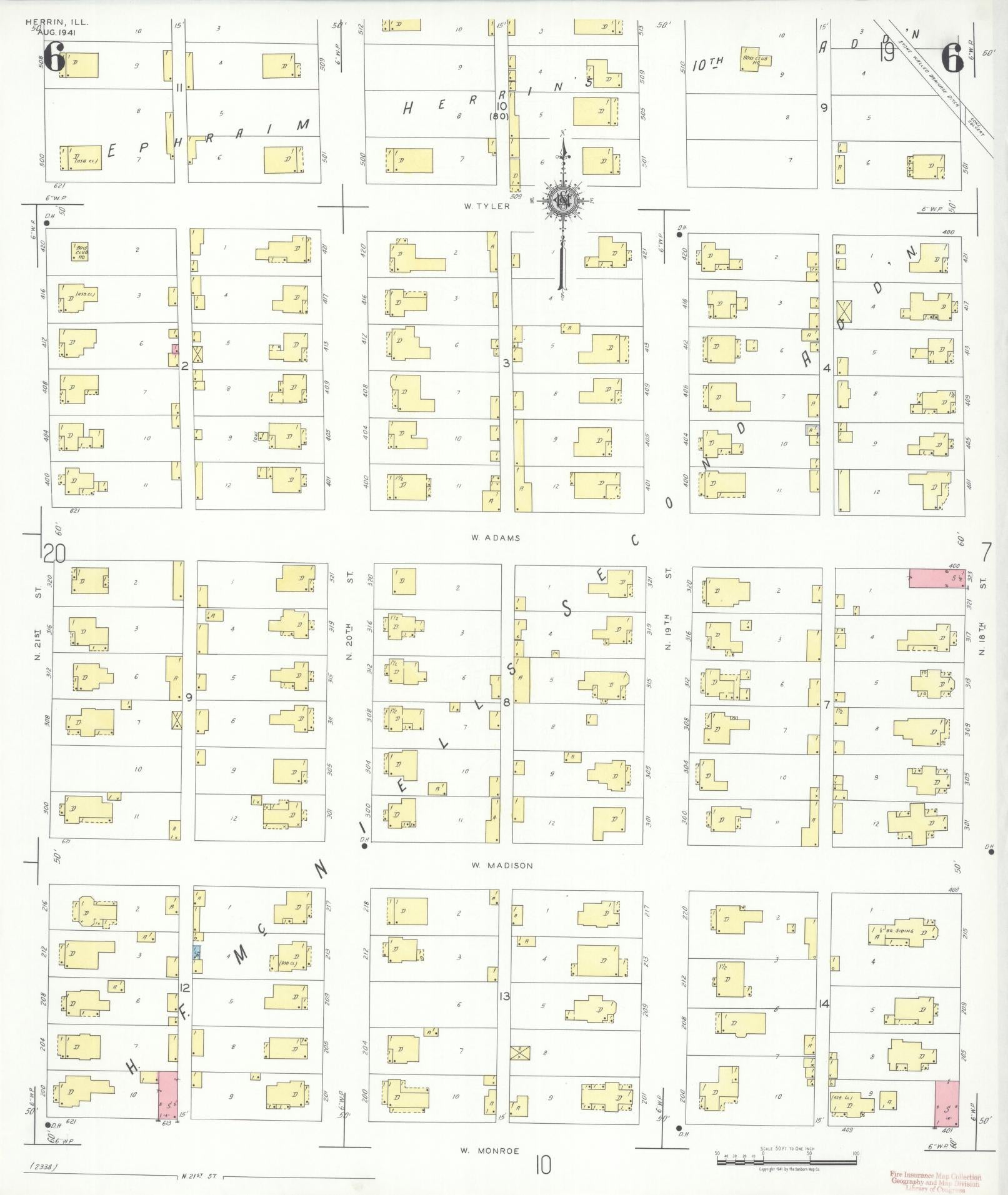 Sanborn Fire Insurance Map from Herrin, Williamson County, Illinois (1941), Sheet #0006 - Complete Map Set gallery image, historic Sanborn map, vintage wall art, Illinois Illinois
