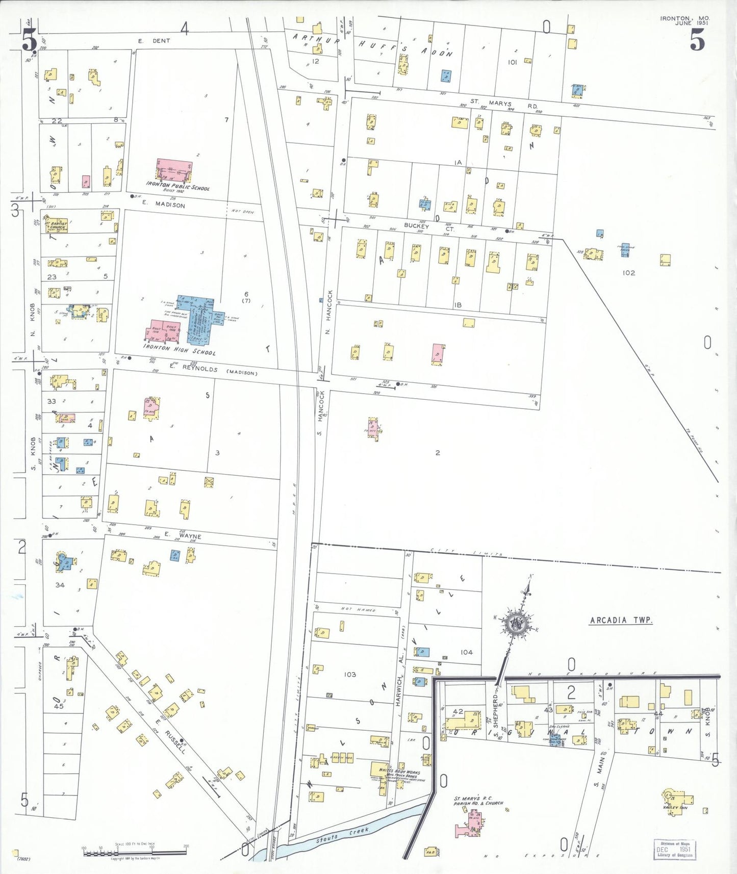 Sanborn Fire Insurance Map from Ironton, Iron County, Missouri (1951), Sheet #0005 - Complete Map Set gallery image, historic Sanborn map, vintage wall art, Missouri Missouri