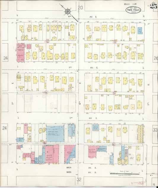 Sanborn Fire Insurance Map from Twin Falls, Twin Falls County, Idaho (1949), Sheet #0025 - Historic Sanborn Fire Insurance Map Print, vintage old map wall art, antique decor, genealogy gift, Falls Idaho map