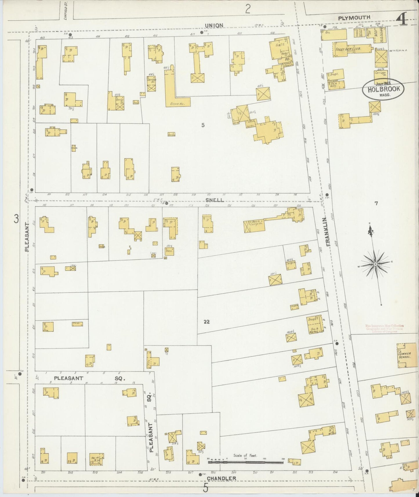 Sanborn Fire Insurance Map from Holbrook, Norfolk County, Massachusetts (1903), Sheet #0004 - Complete Map Set gallery image, historic Sanborn map, vintage wall art, Massachusetts Massachusetts