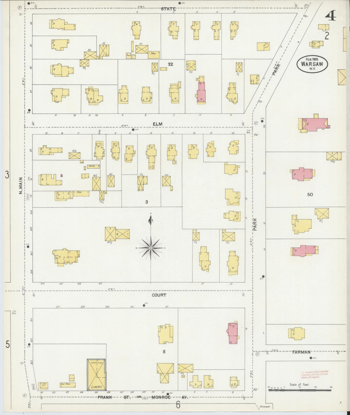 Sanborn Fire Insurance Map from Warsaw, Wyoming County, New York (1903), Sheet #0004 - Historic Sanborn Fire Insurance Map Print, vintage old map wall art, antique decor, genealogy gift, Warsaw Wyoming map