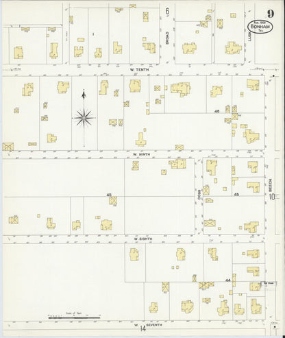 Sanborn Fire Insurance Map from Bonham, Fannin County, Texas (1909), Sheet #0009 - Complete Map Set gallery image, historic Sanborn map, vintage wall art, Texas Texas