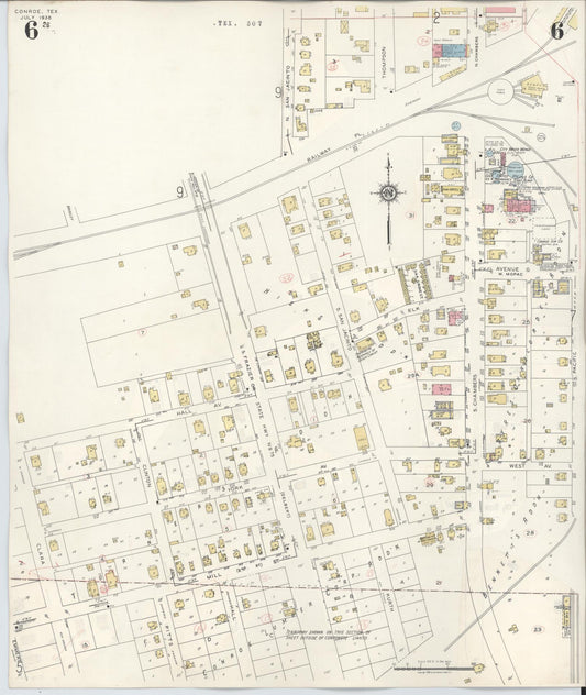 Sanborn Fire Insurance Map from Conroe, Montgomery County, Texas (1943), Sheet #0006 - Historic Sanborn Fire Insurance Map Print, vintage old map wall art, antique decor, genealogy gift, Texas Texas map