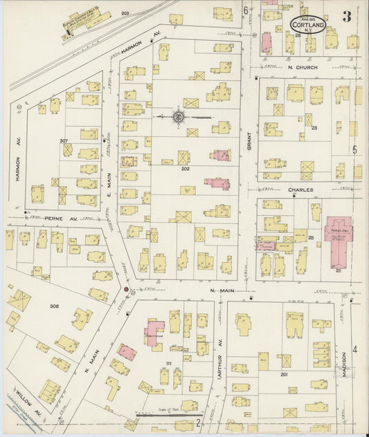 Sanborn Fire Insurance Map from Cortland, Cortland County, New York (1915), Sheet #0003 - Historic Sanborn Fire Insurance Map Print, vintage old map wall art, antique decor, genealogy gift, New York New York map