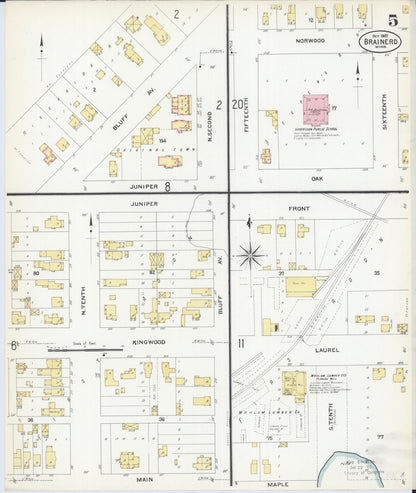 Sanborn Fire Insurance Map from Brainerd, Crow Wing County, Minnesota (1907), Sheet #0005 - Historic Sanborn Fire Insurance Map Print, vintage old map wall art, antique decor, genealogy gift, Minnesota Minnesota map