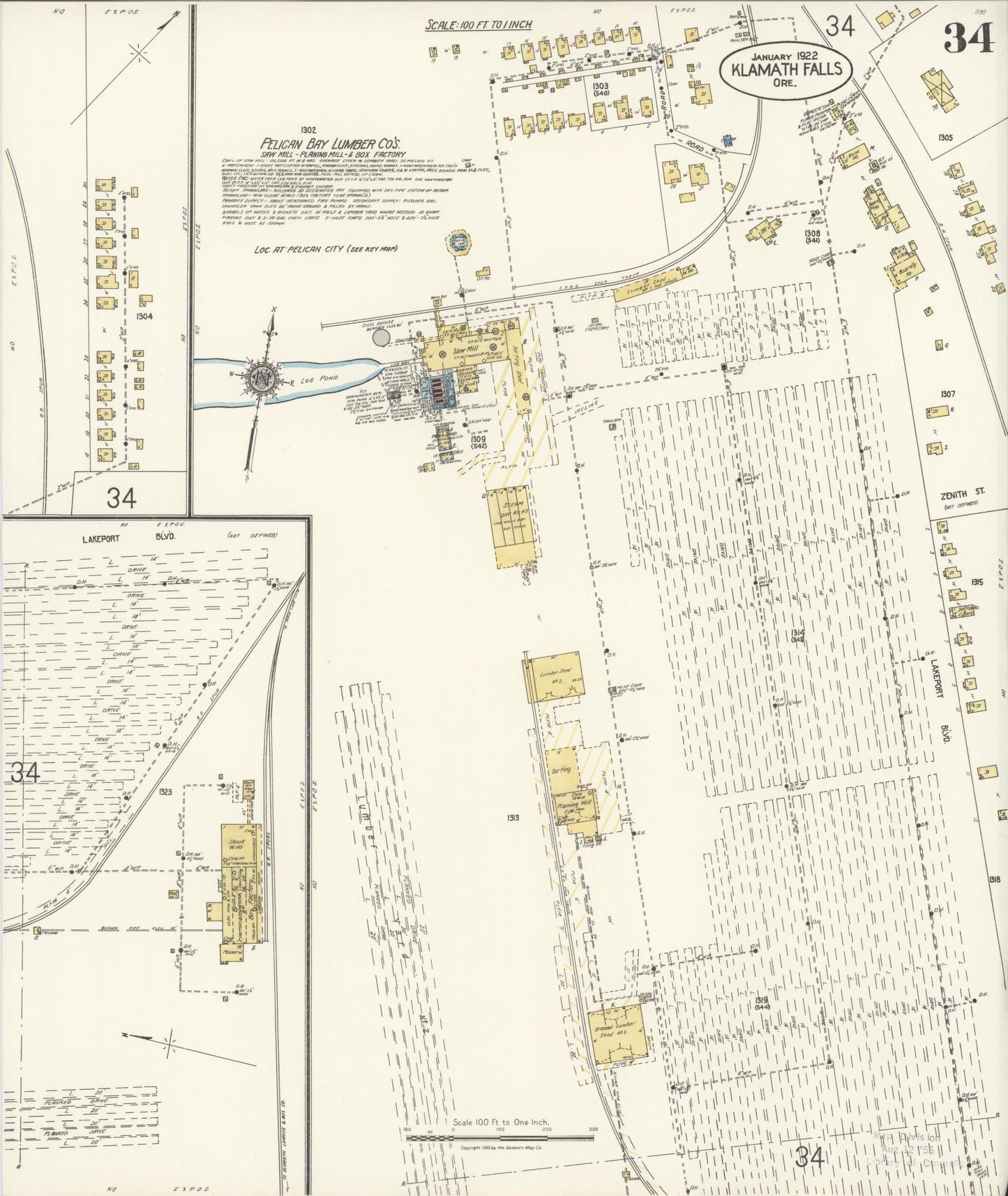 Sanborn Fire Insurance Map from Klamath Falls, Klamath County, Oregon (1921), Sheet #0034 - Complete Map Set gallery image, historic Sanborn map, vintage wall art, Oregon Oregon